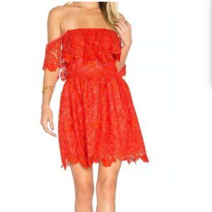 Lovers + Friends Dream Vacay Off Shoulder Red Lace Mini Dress (NWT) Size Small